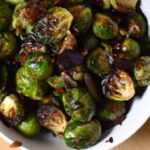 Crispy Roasted Brussels Sprouts Drizzled with Balsamic Glaze