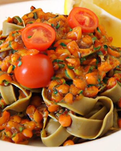 Lentil Pasta Delight: Pesto & Cherry Tomatoes Twist