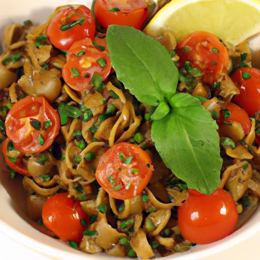 Nutritious Lentil Pasta with Fresh Pesto & Cherry Tomatoes