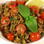 Nutritious Lentil Pasta with Fresh Pesto & Cherry Tomatoes